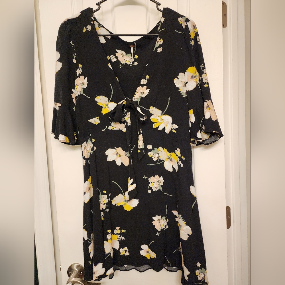 Free People All Yours Black Floral Mini-Dress